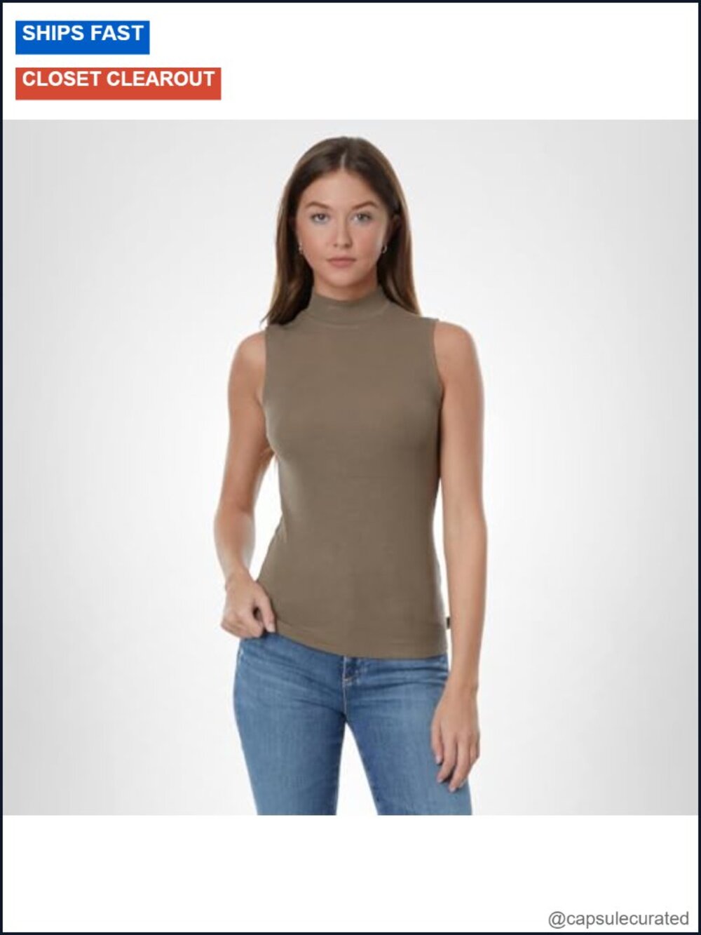 Sleeveless Turtleneck Top, Slim Fit, Rayon Spandex, Pull On, Casual